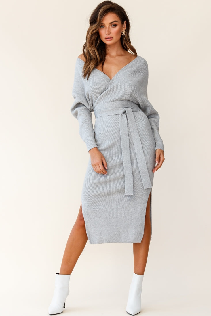 Cameo Batwing Knit Midi Dress Grey by Selfie Leslie