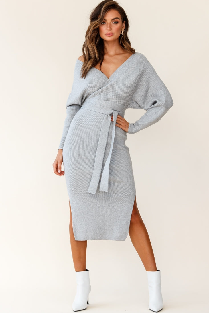 Cameo Batwing Knit Midi Dress Grey by Selfie Leslie
