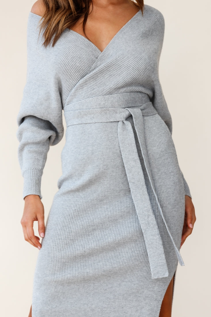 Cameo Batwing Knit Midi Dress Grey by Selfie Leslie