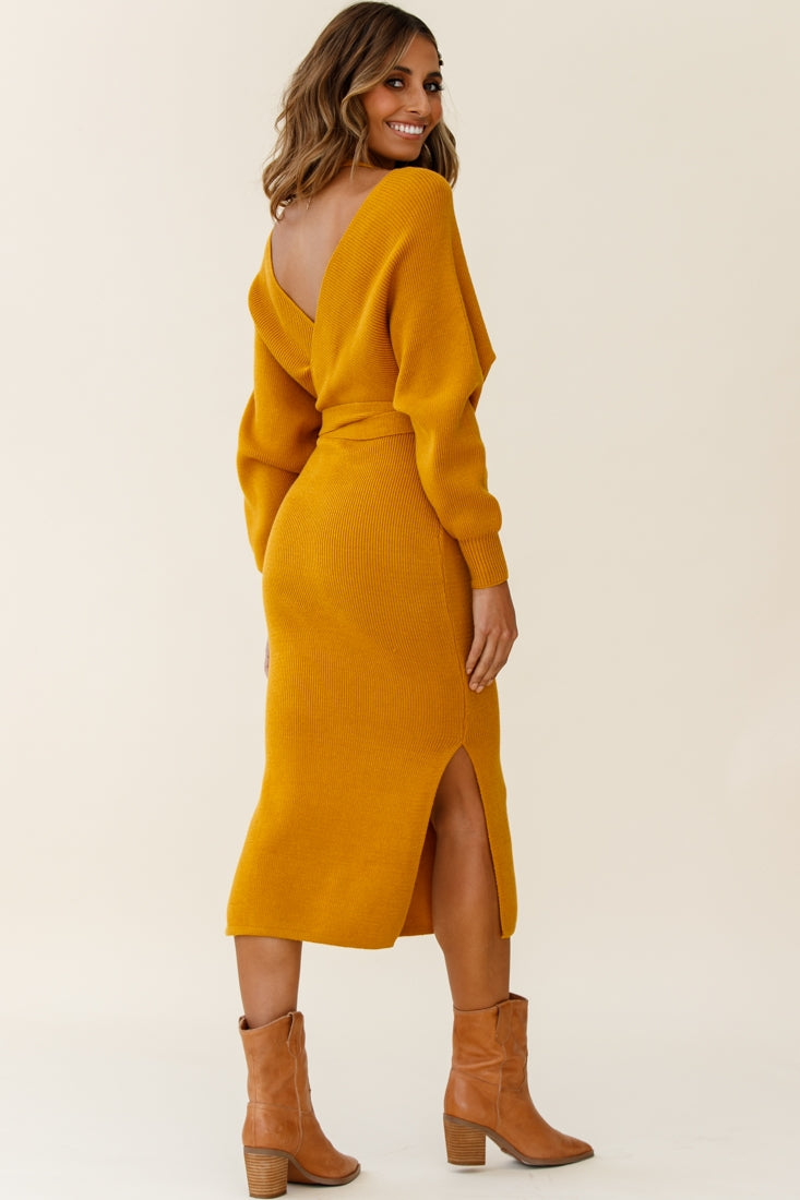 Cameo Batwing Knit Midi Dress Mustard by Selfie Leslie