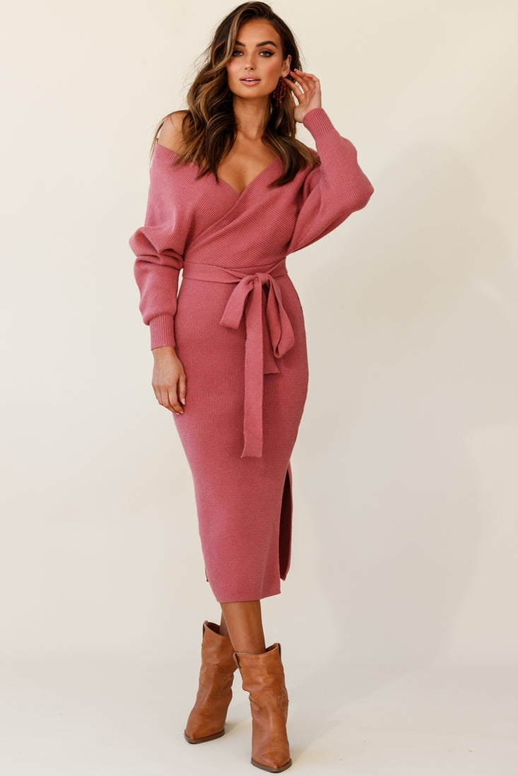 Cameo Batwing Knit Midi Dress Rose by Selfie Leslie