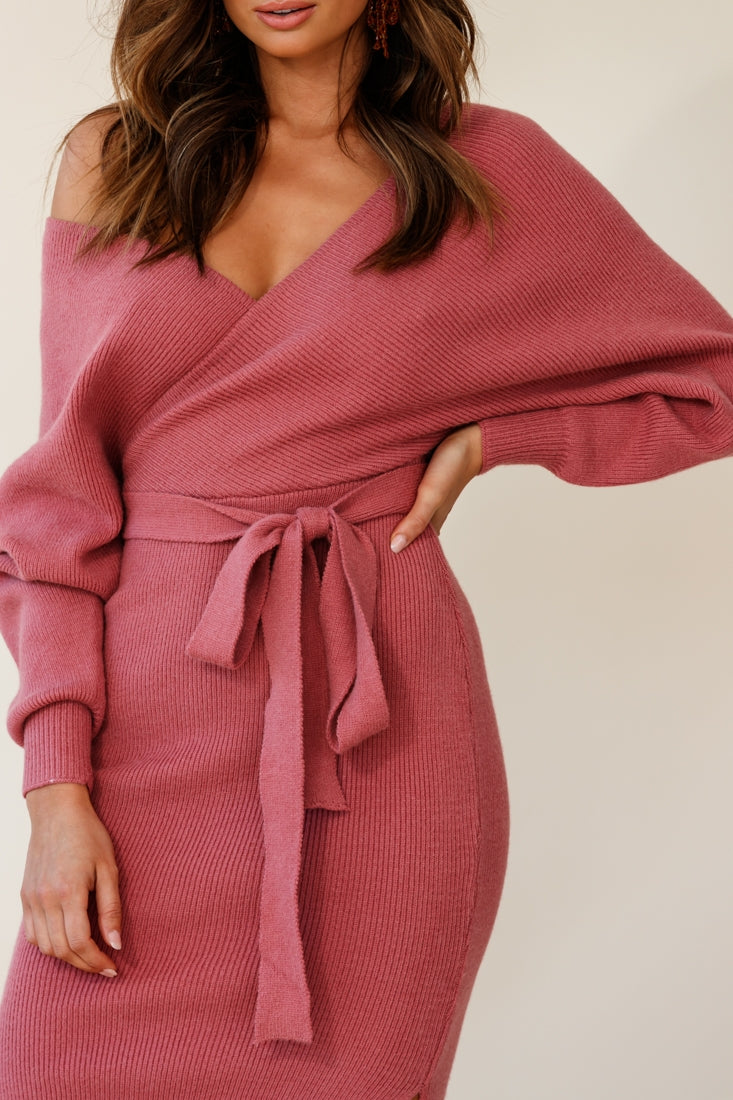 Cameo Batwing Knit Midi Dress Rose by Selfie Leslie