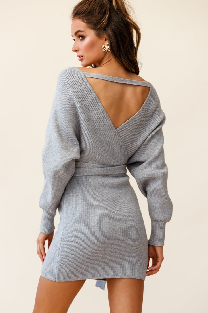 Cameo Batwing Knit Dress Grey by Selfie Leslie