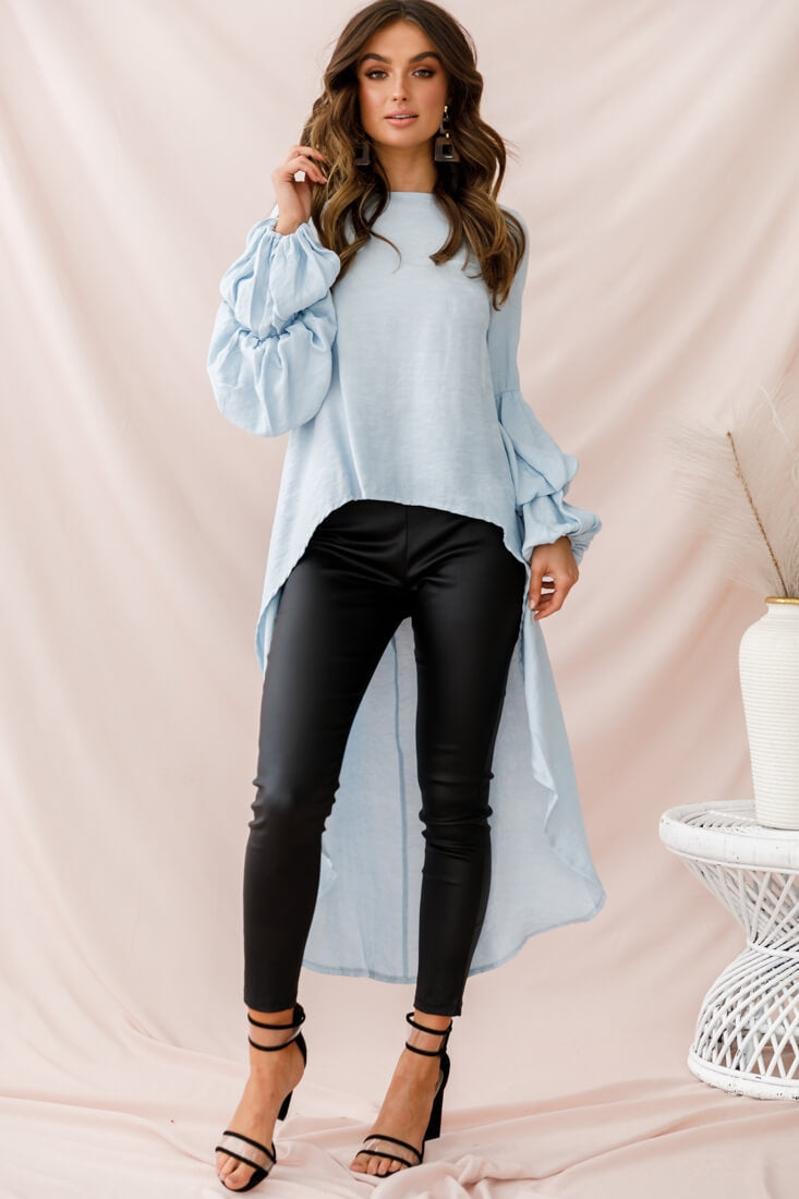 Elaine High Low Balloon Sleeve Top Blue by Selfie Leslie