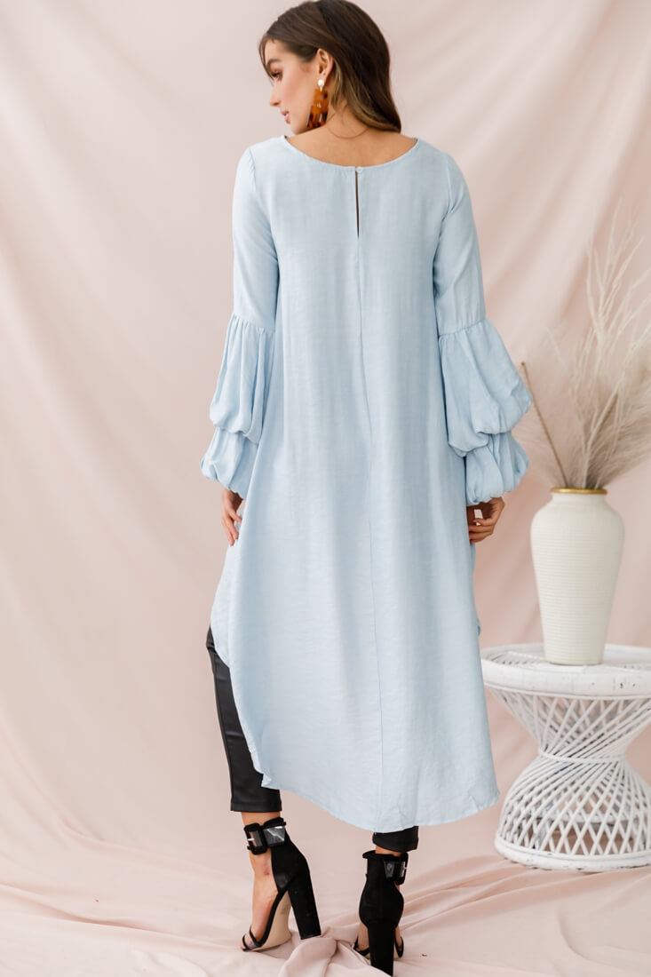 Elaine High Low Balloon Sleeve Top Blue by Selfie Leslie