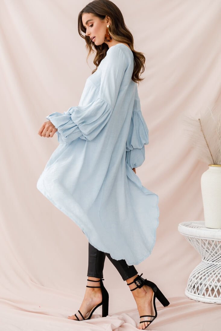 Elaine High Low Balloon Sleeve Top Blue by Selfie Leslie