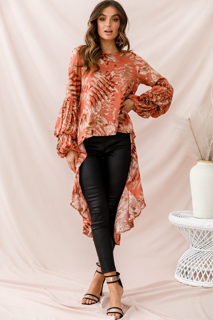Elaine High Low Balloon Sleeve Top Rose by Selfie Leslie