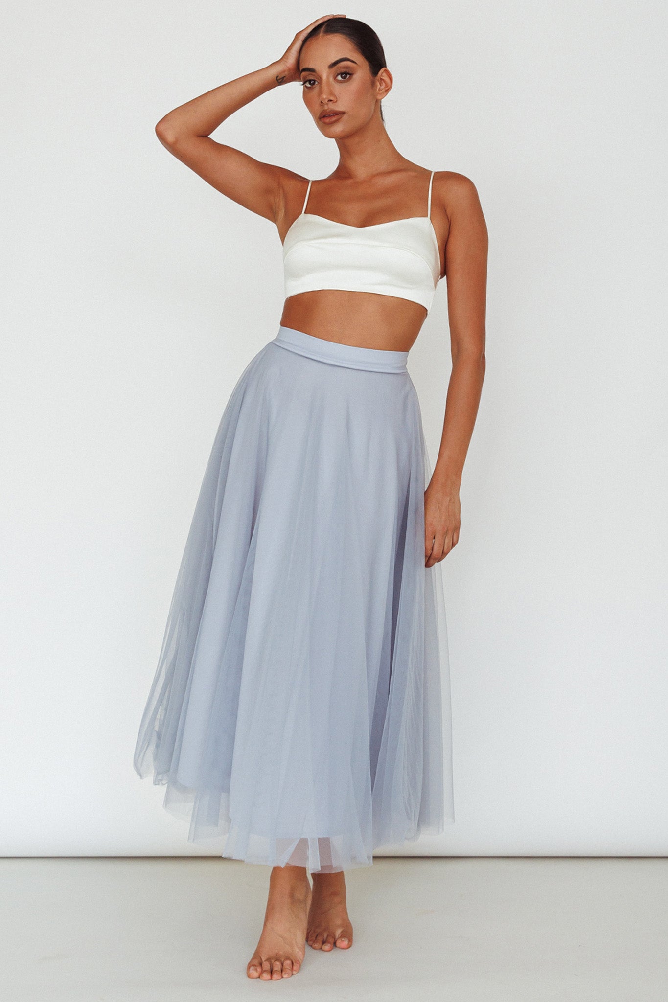 Jasmine Organza Mesh Elasticated Waist Midi Skirt Blue by Selfie Leslie Australia
