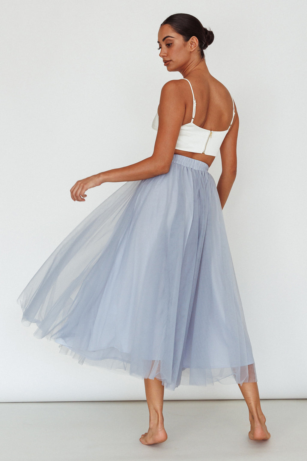 Jasmine Organza Mesh Elasticated Waist Midi Skirt Blue by Selfie Leslie Australia