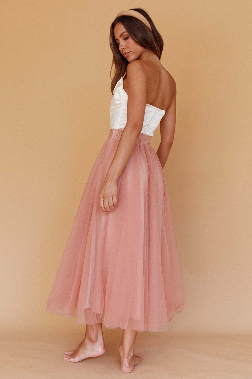 Jasmine Organza Mesh Elasticated Waist Midi Skirt Lipstick by Selfie Leslie Australia