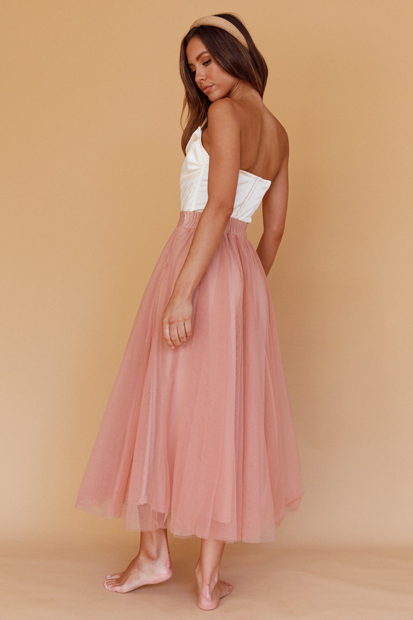 Jasmine Organza Mesh Elasticated Waist Midi Skirt Lipstick by Selfie Leslie Australia
