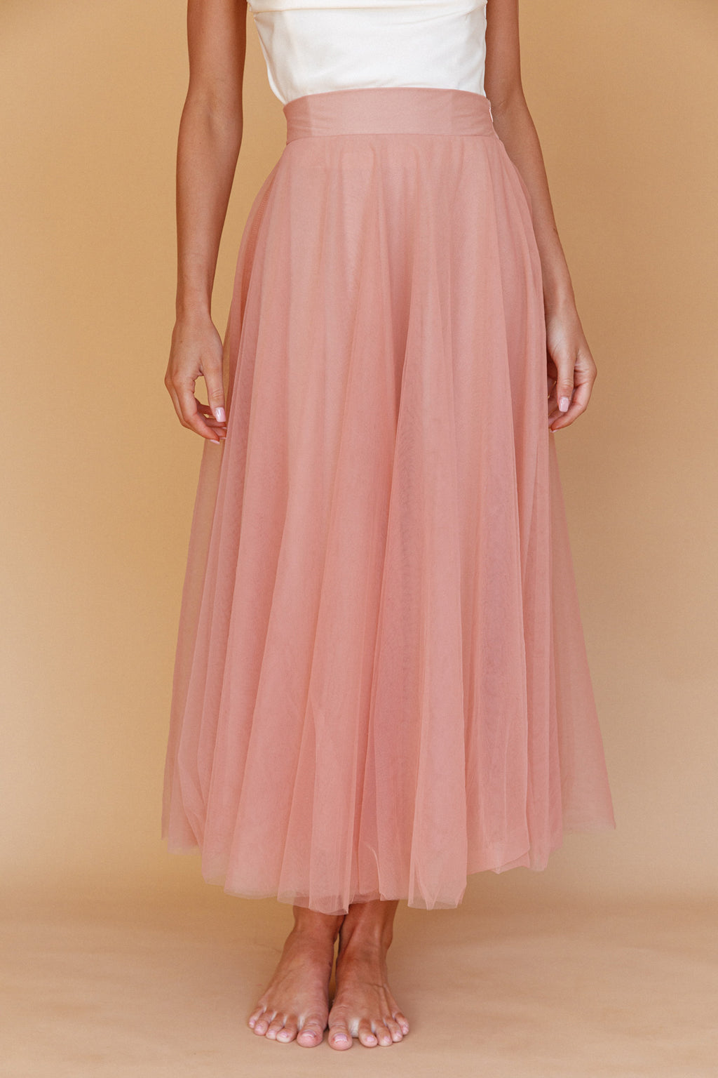 Jasmine Organza Mesh Elasticated Waist Midi Skirt Lipstick by Selfie Leslie Australia