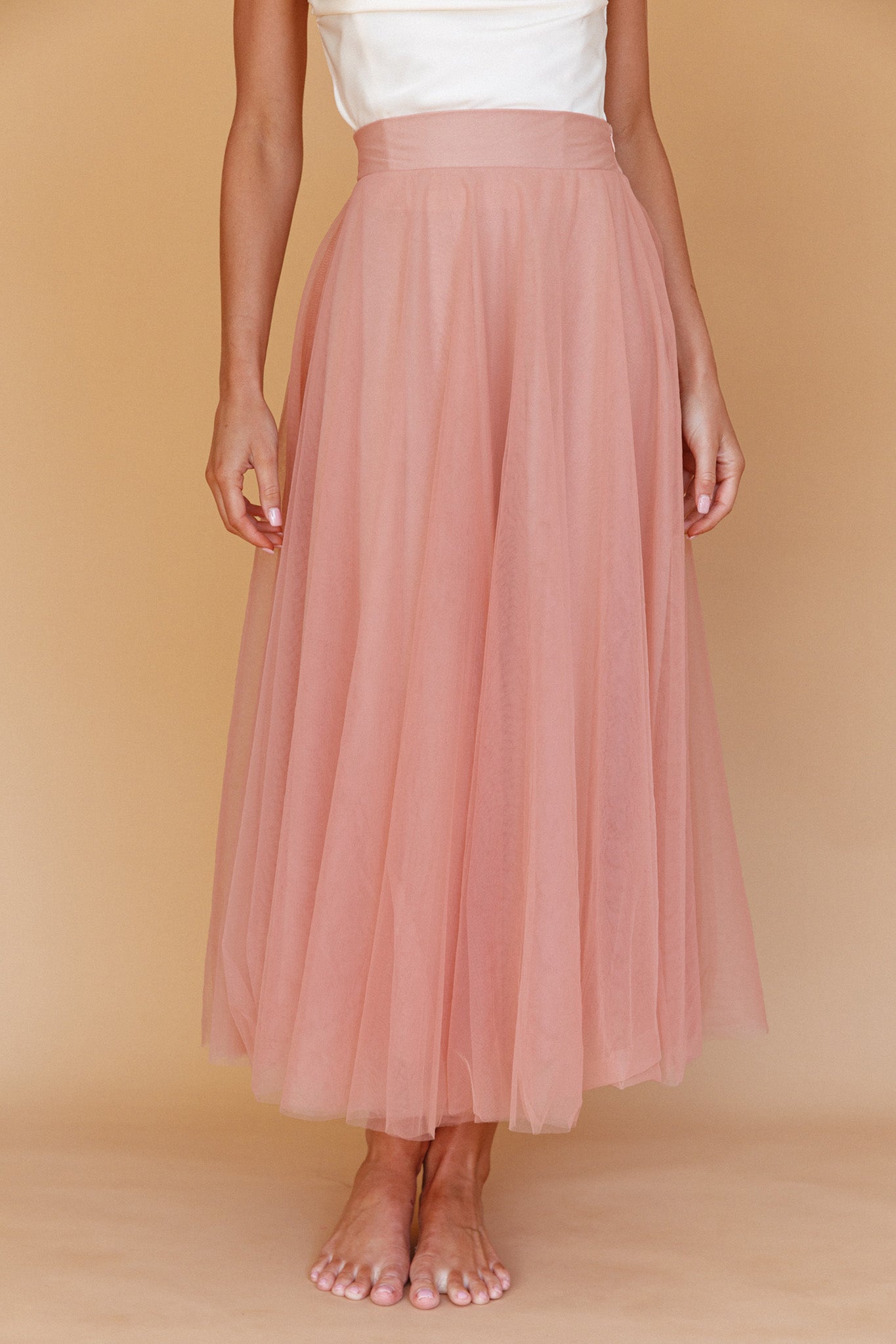 Jasmine Organza Mesh Elasticated Waist Midi Skirt Lipstick by Selfie Leslie Australia