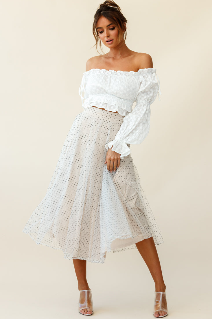 Jasmine Hail Spot Mesh Midi Skirt White by Selfie Leslie