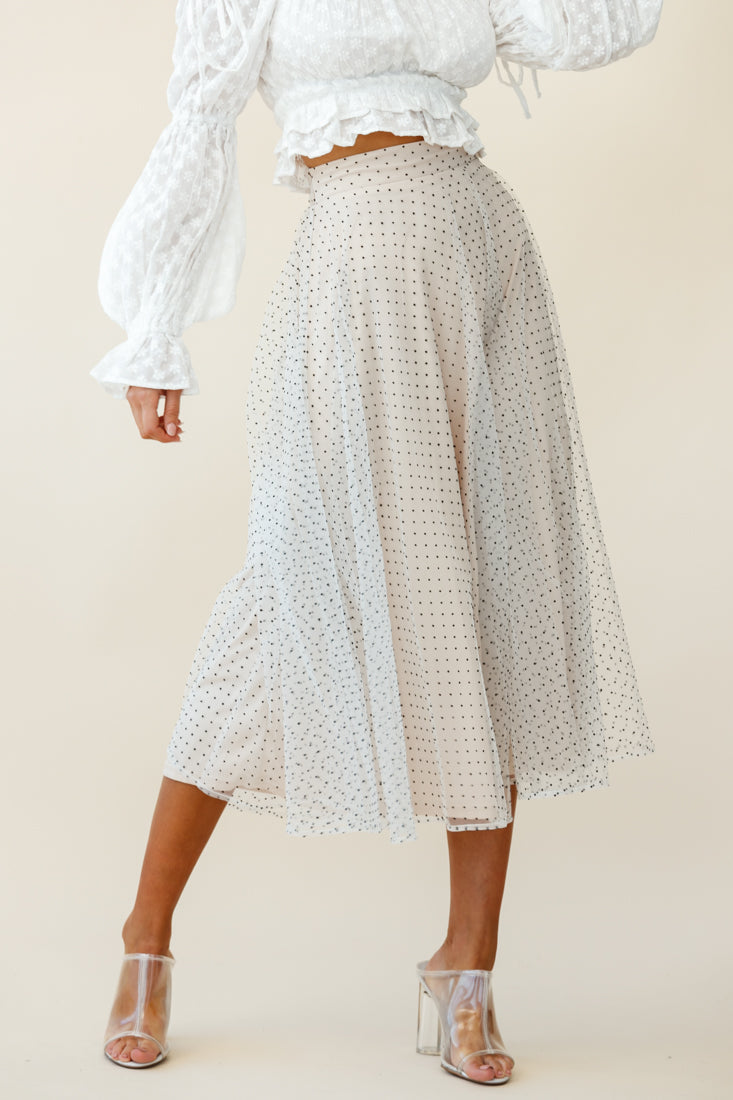Jasmine Hail Spot Mesh Midi Skirt White by Selfie Leslie