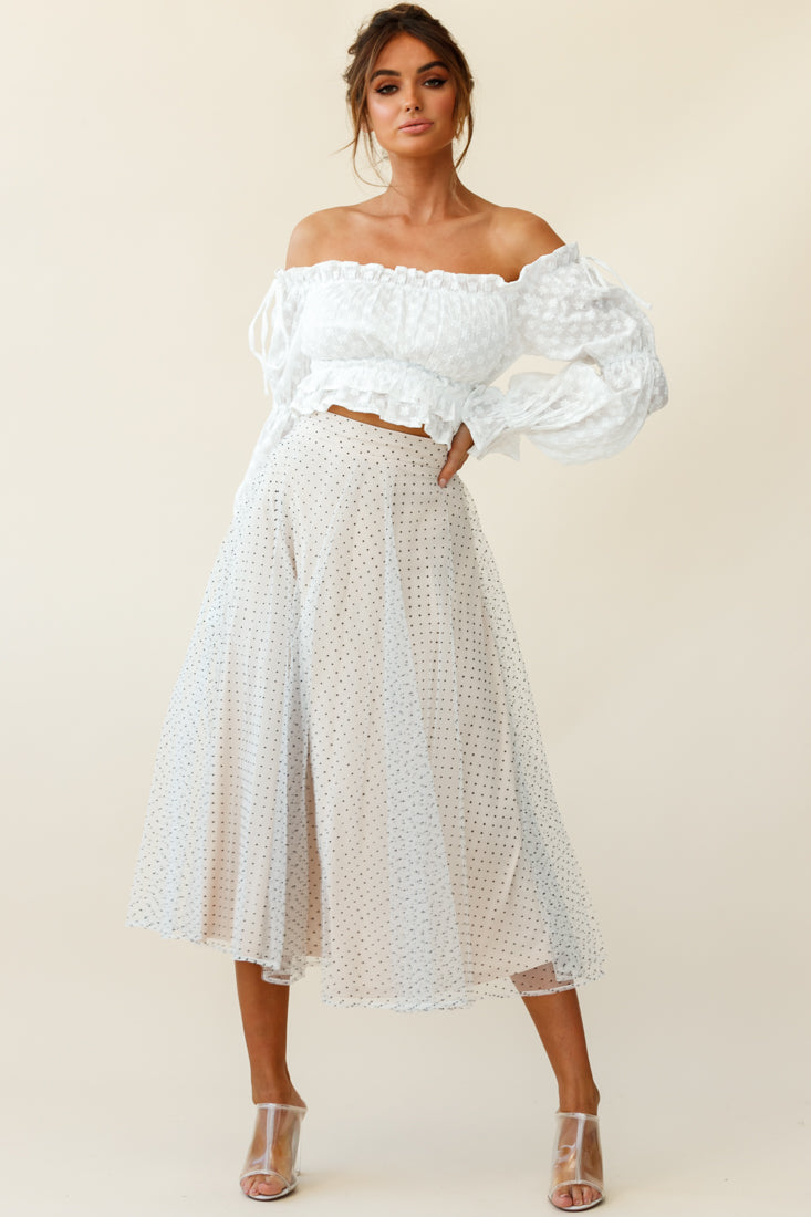 Jasmine Hail Spot Mesh Midi Skirt White by Selfie Leslie