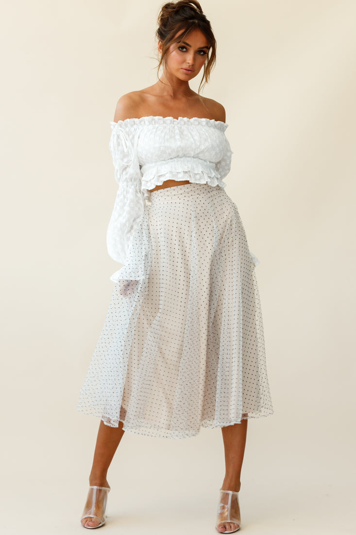 Jasmine Hail Spot Mesh Midi Skirt White by Selfie Leslie
