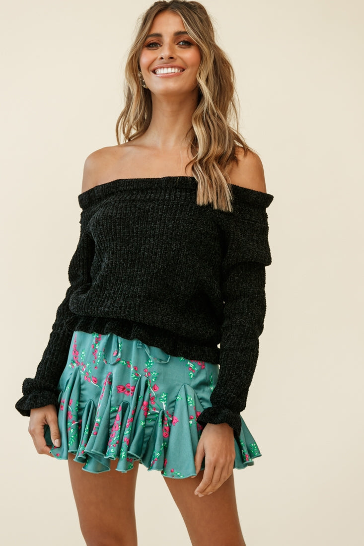 Mackenzie Off-Shoulder Long Sleeve Knit Top Black by Selfie Leslie