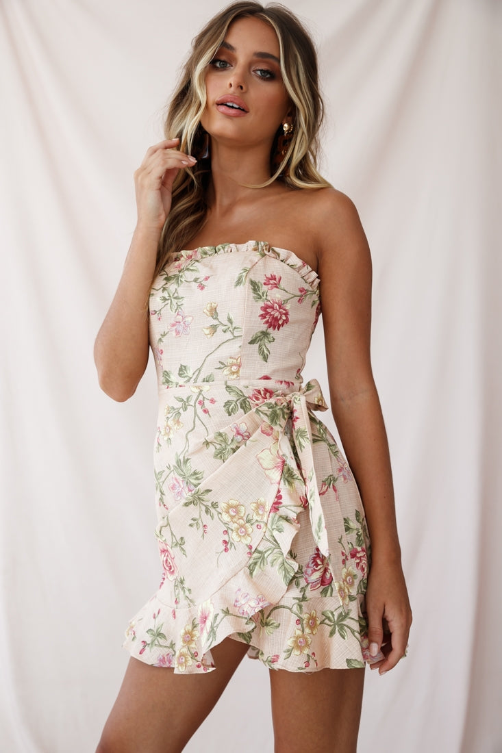 Stacey Frill Bustier Wrap Dress Floral Print Nude by Selfie Leslie