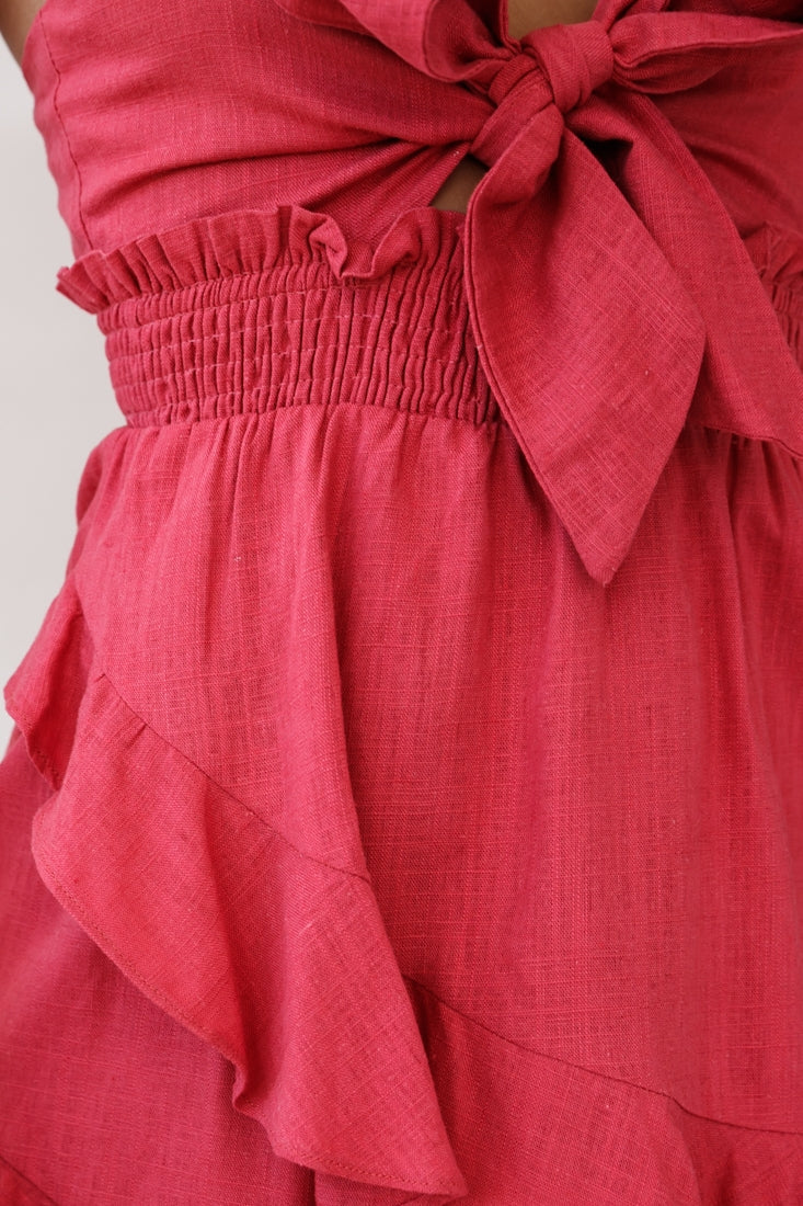You Got It Tie-Knot Bust Ruffle Romper Rose by Selfie Leslie
