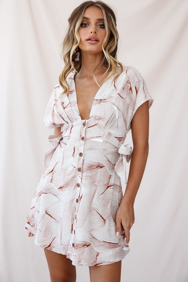 Dara Wooden Button Placket Dress Geometric Print Rose by Selfie Leslie