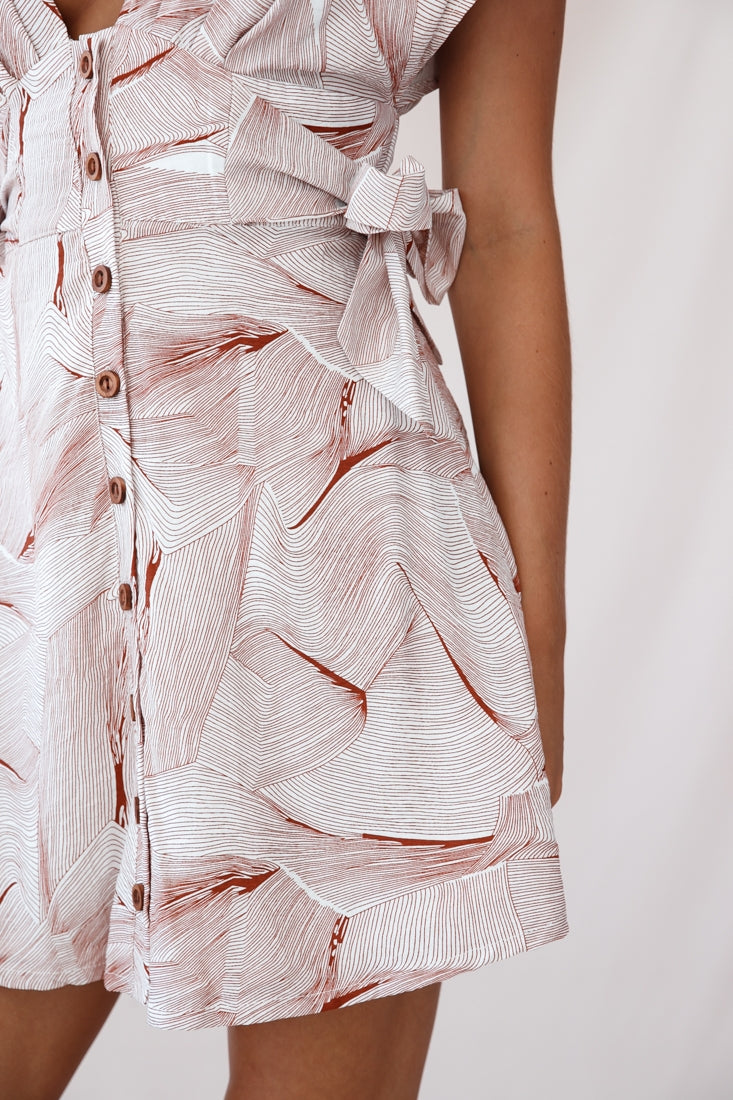 Dara Wooden Button Placket Dress Geometric Print Rose by Selfie Leslie