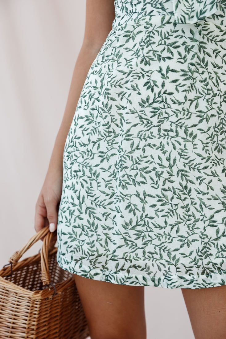 Hope Tie-Knot Bust Mini Dress Leaf Print White by Selfie Leslie
