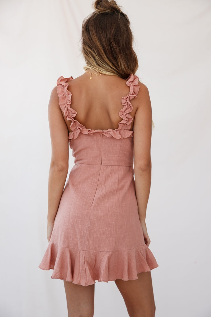 Elah Frilly Mini Dress Rose by Selfie Leslie