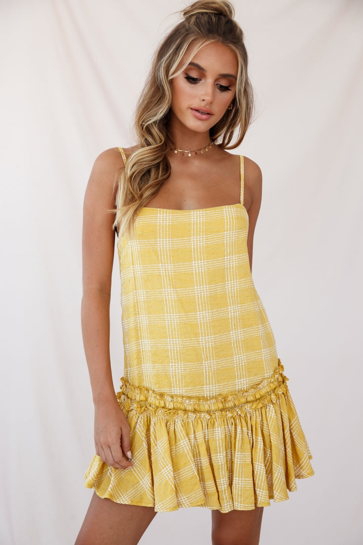 Zelda Dropped Waist Shift Dress Mustard by Selfie Leslie