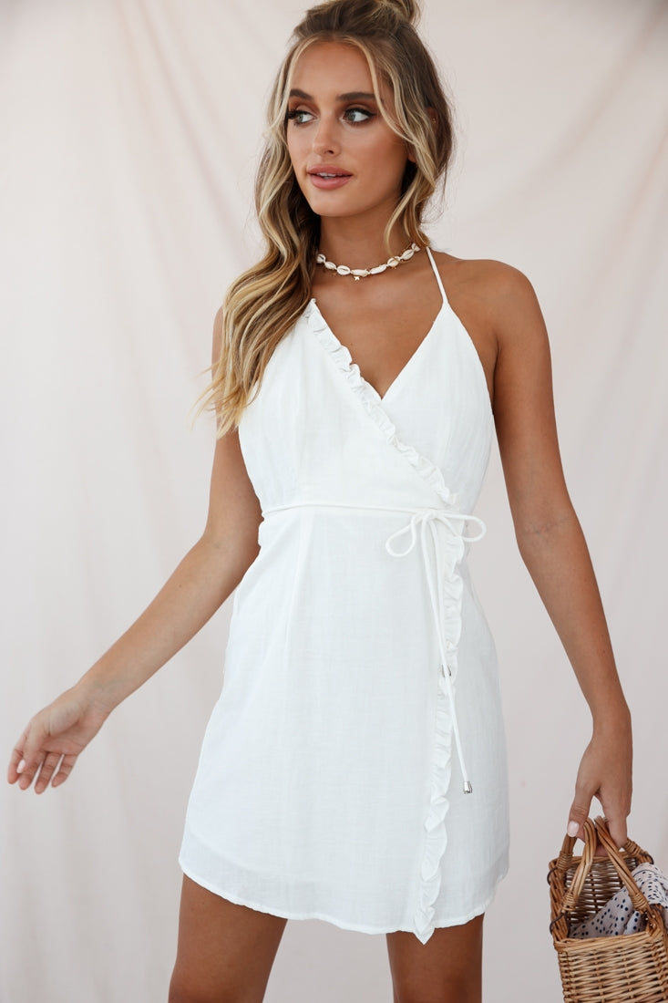 Pamela Spaghetti Strap Halterneck Dress White by Selfie Leslie