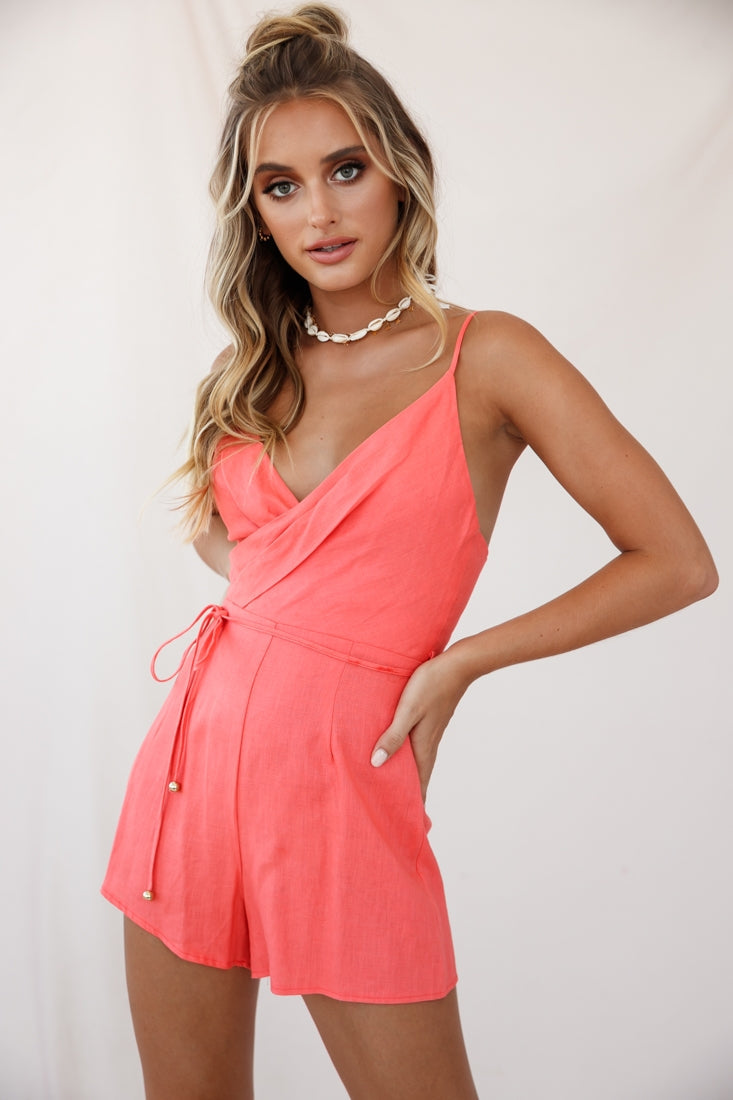 Westminster Cami Strap Wrap Top Romper Tangerine by Selfie Leslie