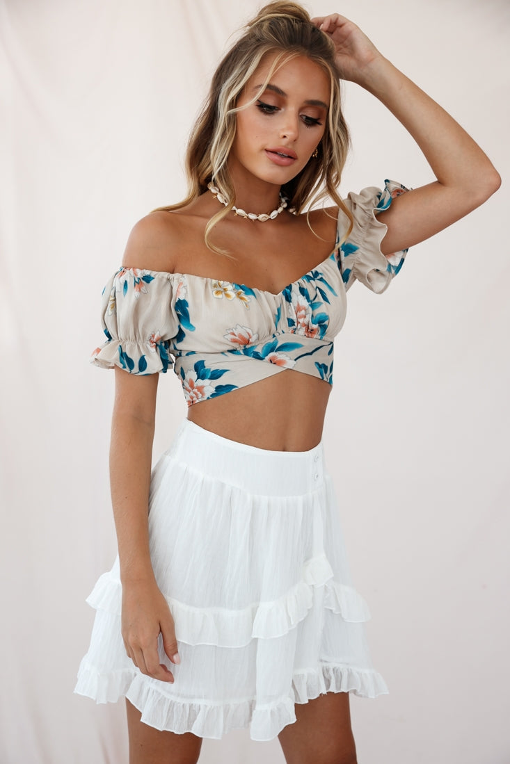 Mara Elasticated Waist Asymmetric Hem Skirt White by Selfie Leslie