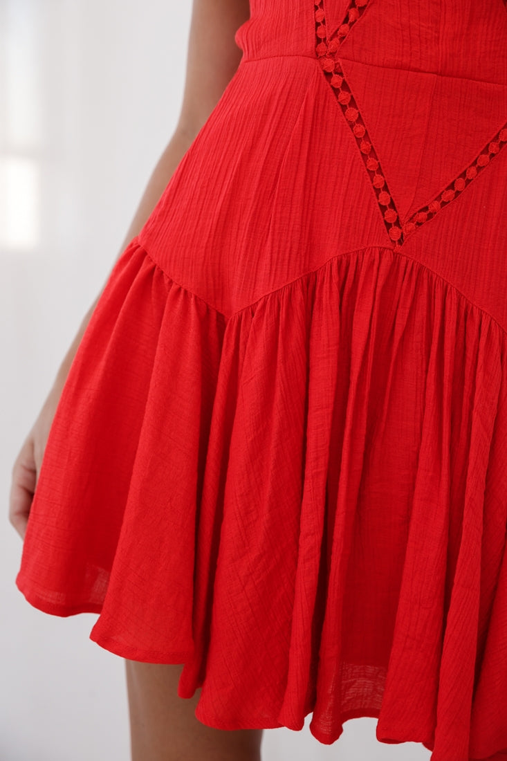 Darma Crochet Detail Fluted Hem Dress Red by Selfie Leslie