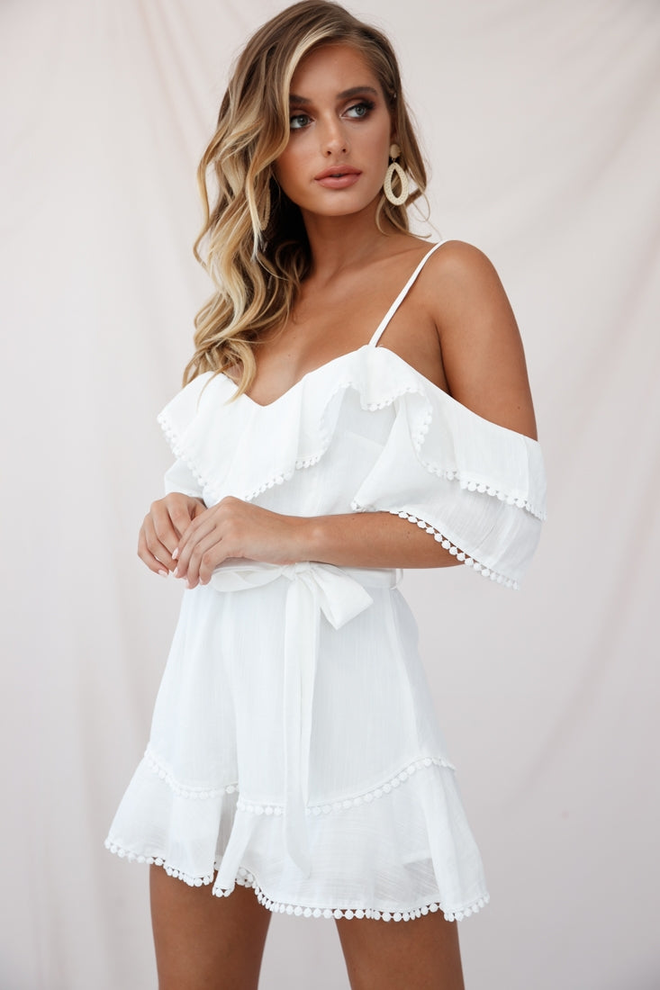 Sugar Sugar Off-Shoulder Trim Detail Romper White by Selfie Leslie