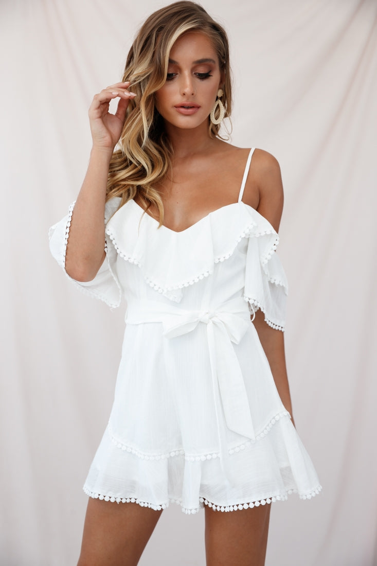 Sugar Sugar Off-Shoulder Trim Detail Romper White by Selfie Leslie