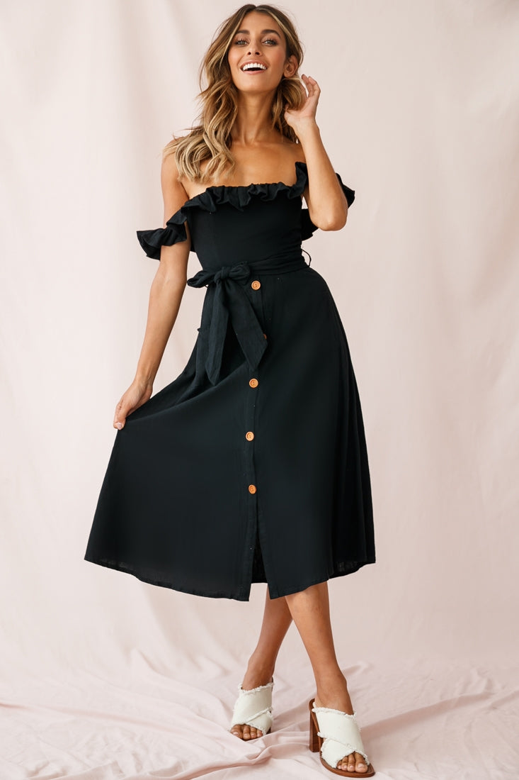 Matisse Off-Shoulder Placket Dress Black by Selfie Leslie