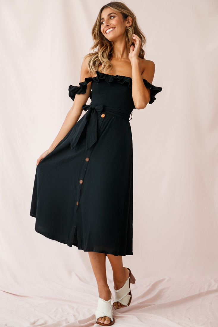 Matisse Off-Shoulder Placket Dress Black by Selfie Leslie