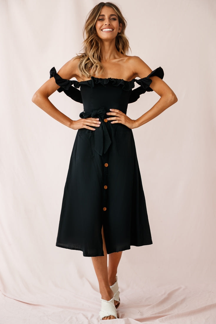 Matisse Off-Shoulder Placket Dress Black by Selfie Leslie