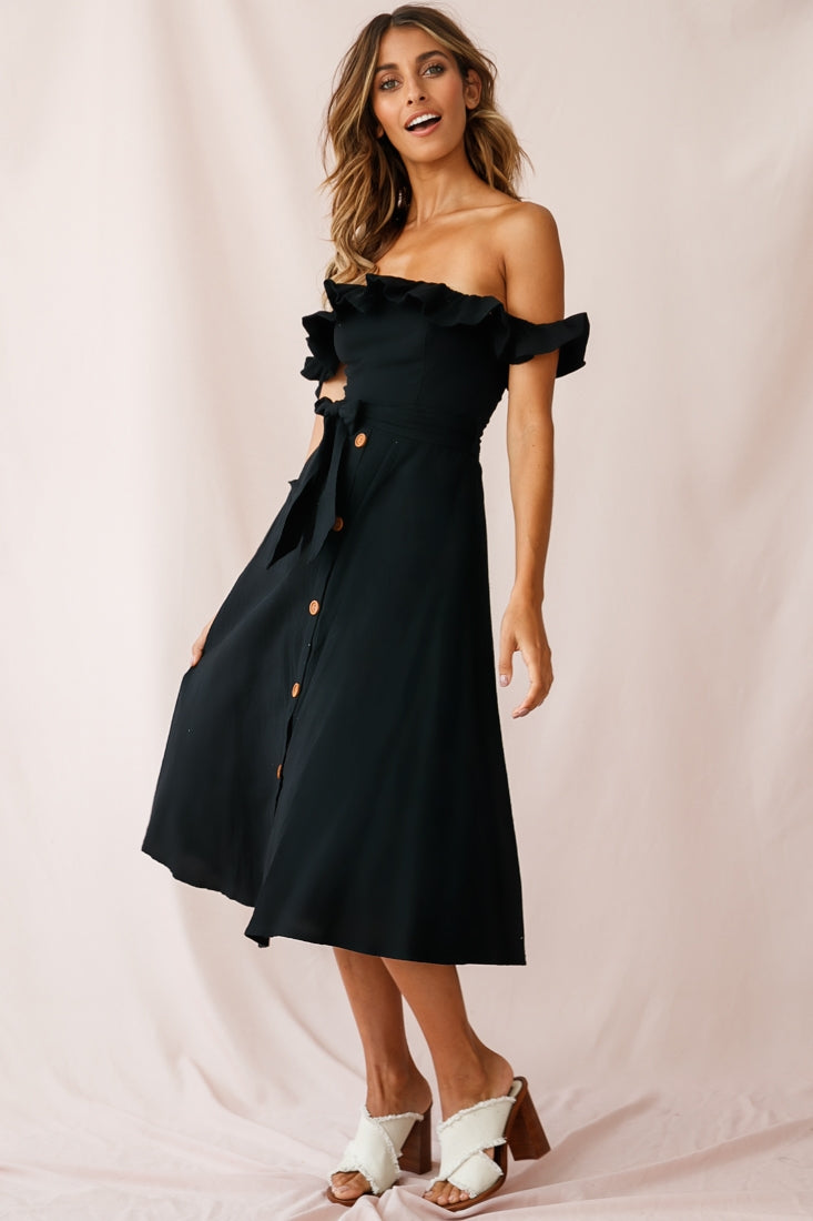 Matisse Off-Shoulder Placket Dress Black by Selfie Leslie