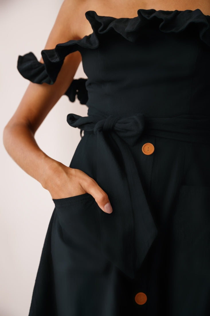 Matisse Off-Shoulder Placket Dress Black by Selfie Leslie