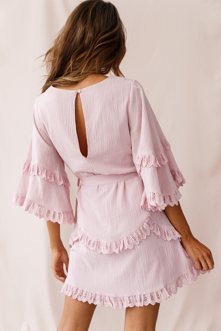 Talitha Waist Tie Lace Trim Dress Blush by Selfie Leslie