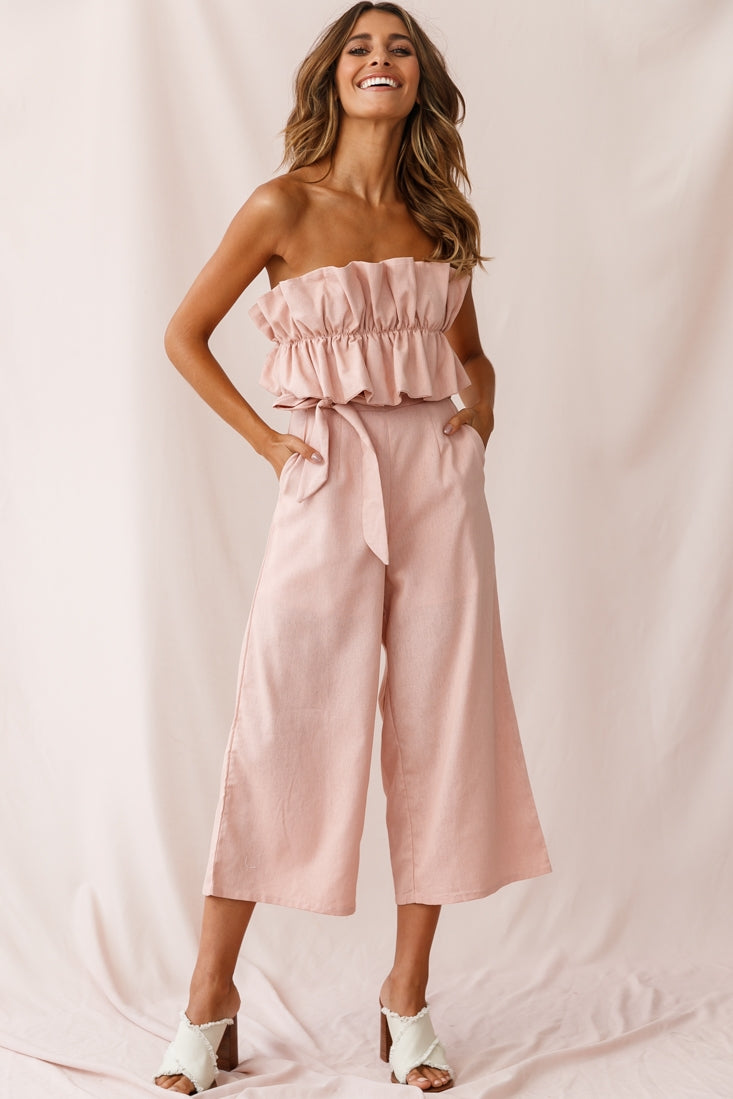 Thea Ruffle Crop Top Jumpsuit Blush by Selfie Leslie