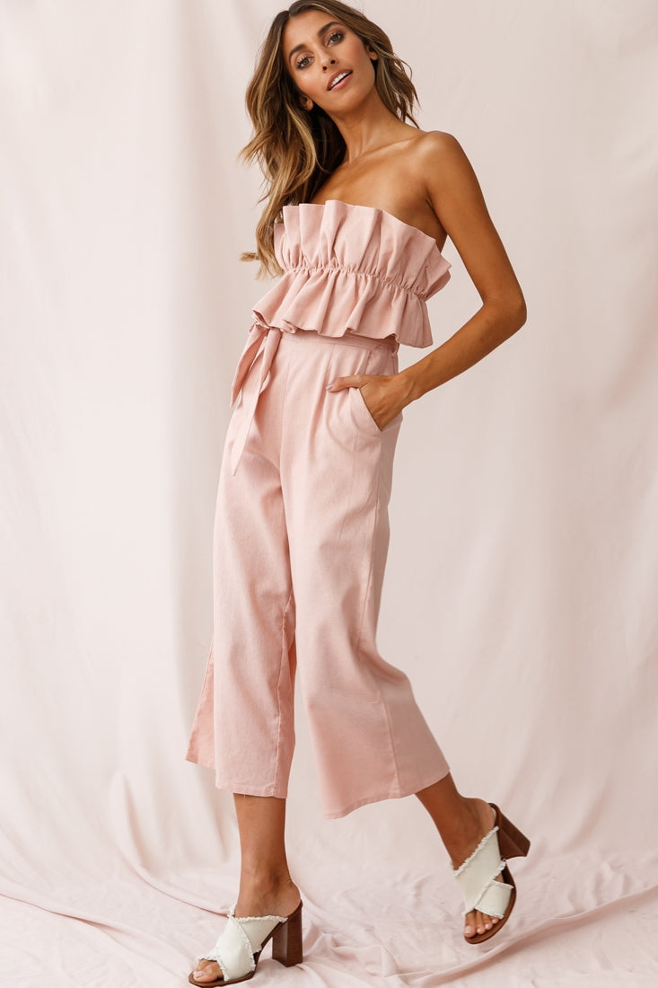 Thea Ruffle Crop Top Jumpsuit Blush by Selfie Leslie