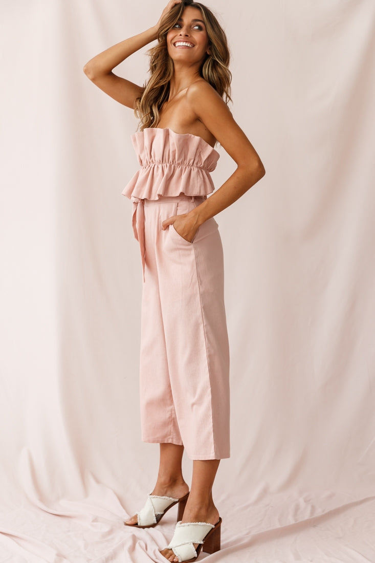 Thea Ruffle Crop Top Jumpsuit Blush by Selfie Leslie