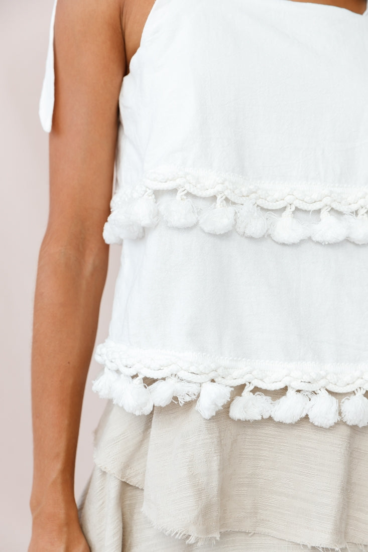 Sirocco Layered Tassel Top White by Selfie Leslie