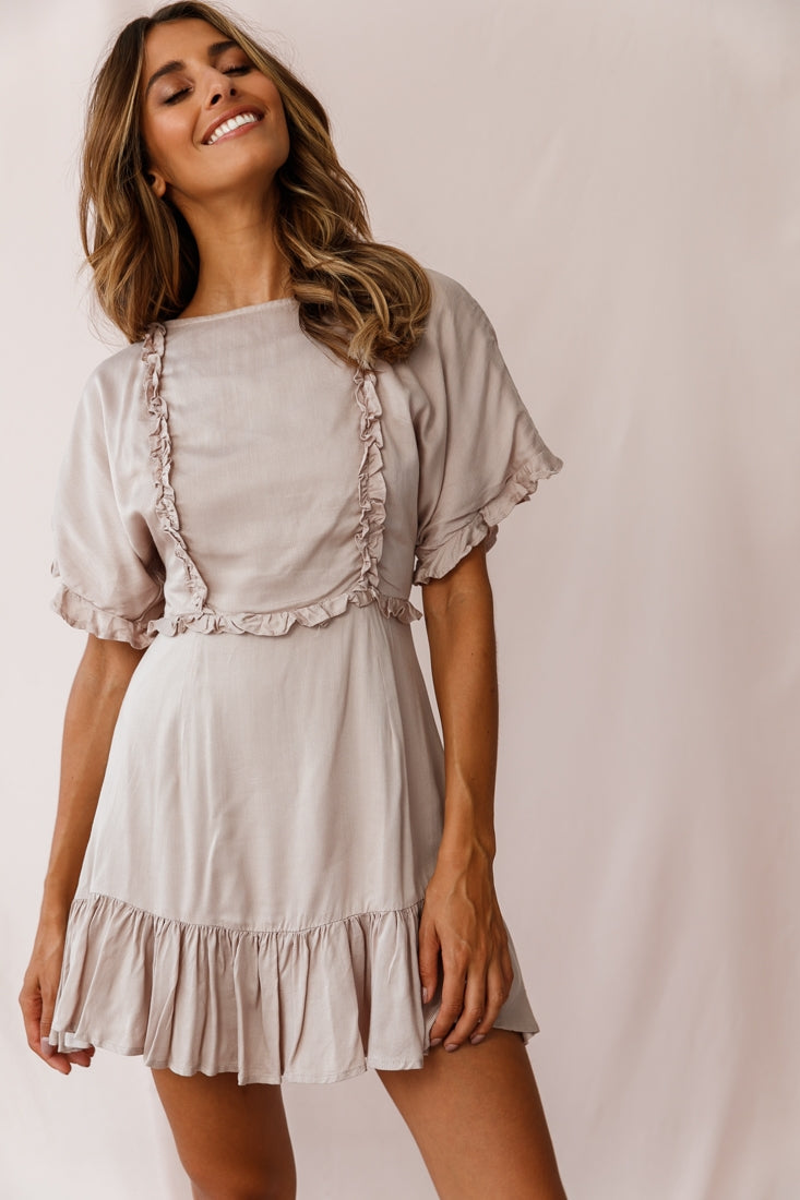 Thursday Ruffle Detail Lace-Up Back Dress Mocha by Selfie Leslie
