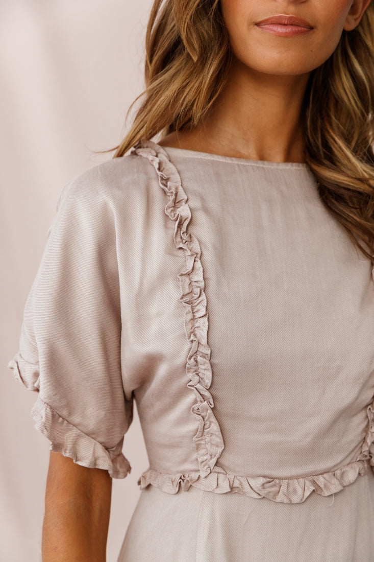 Thursday Ruffle Detail Lace-Up Back Dress Mocha by Selfie Leslie