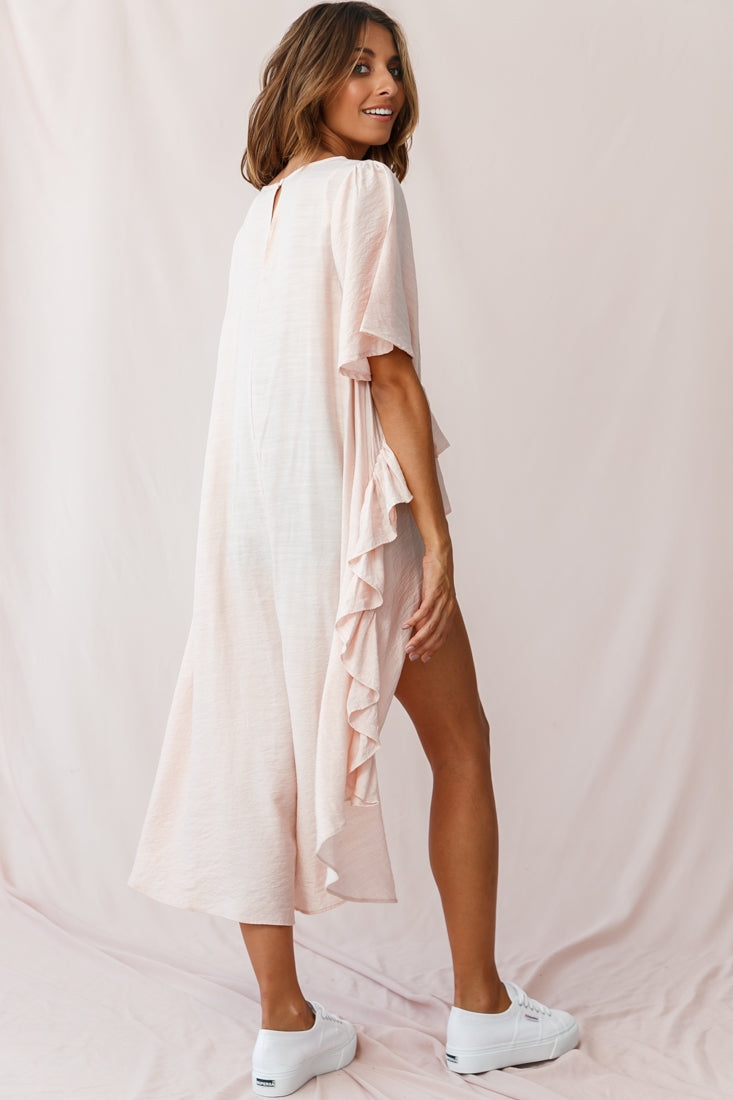 Kara High-Low Ruffle Trim Top Beige by Selfie Leslie