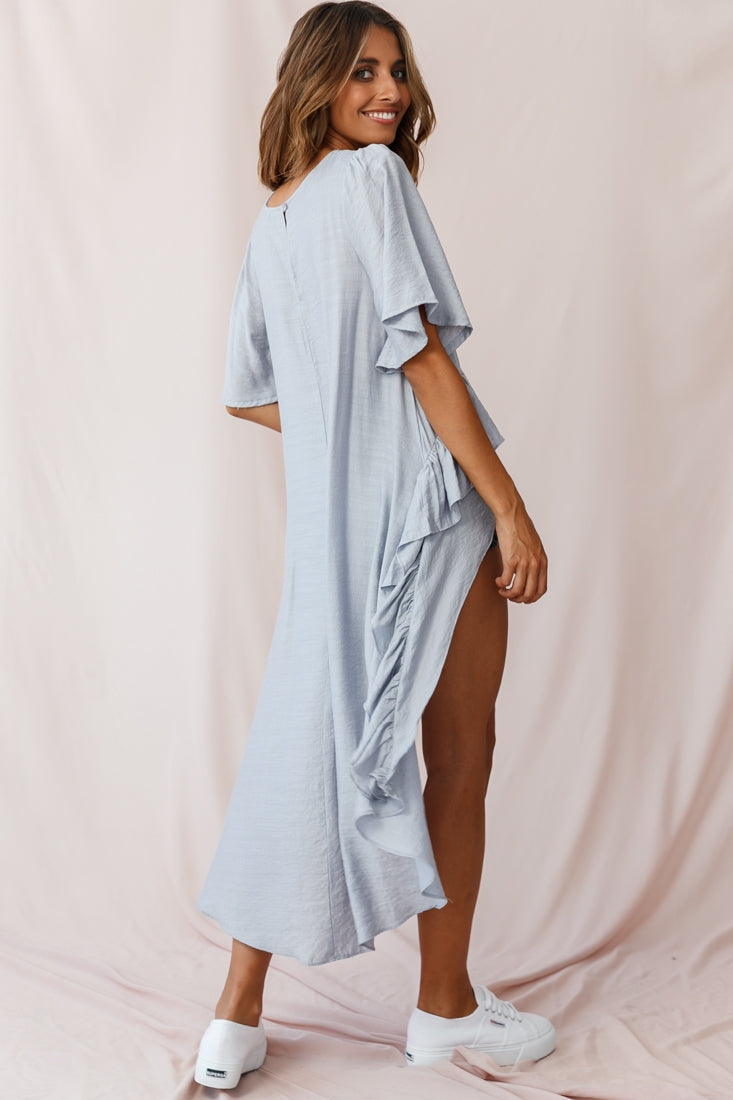 Kara High-Low Ruffle Trim Top Grey by Selfie Leslie