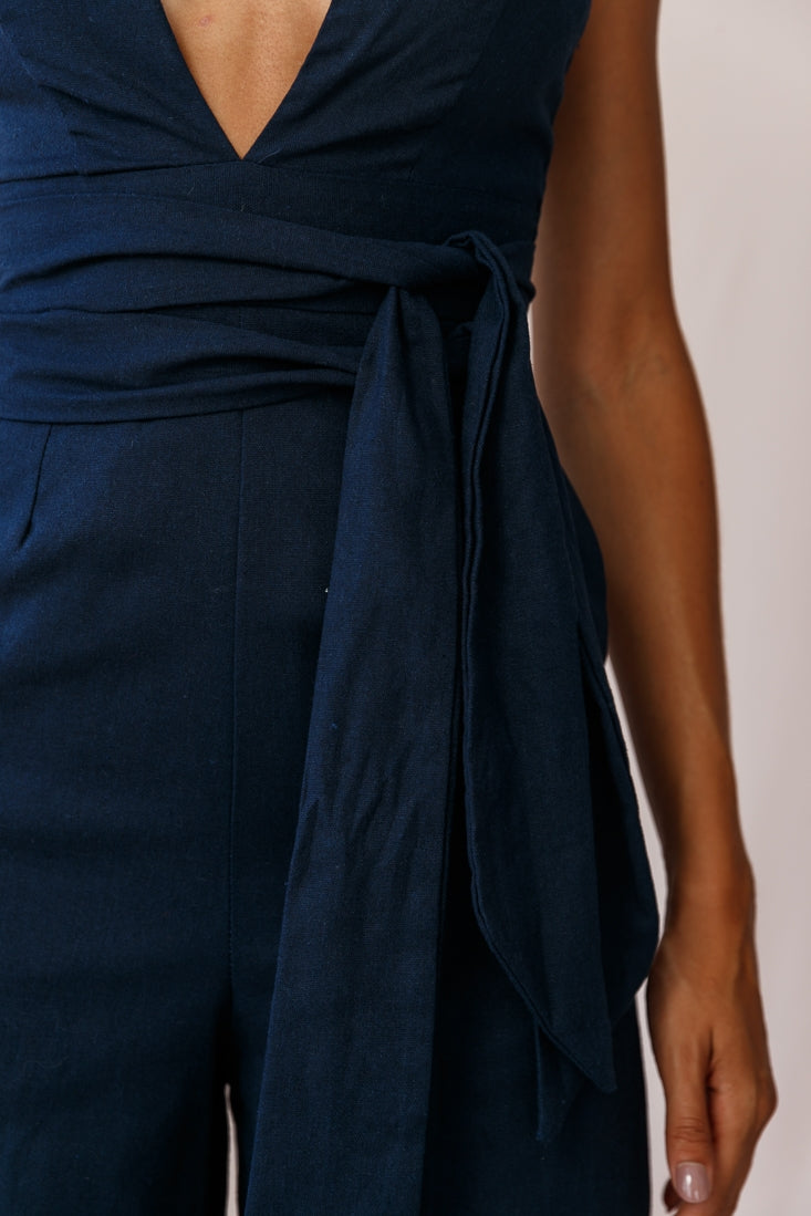 Dylan V-Neckline Wide Leg Jumpsuit Navy by Selfie Leslie
